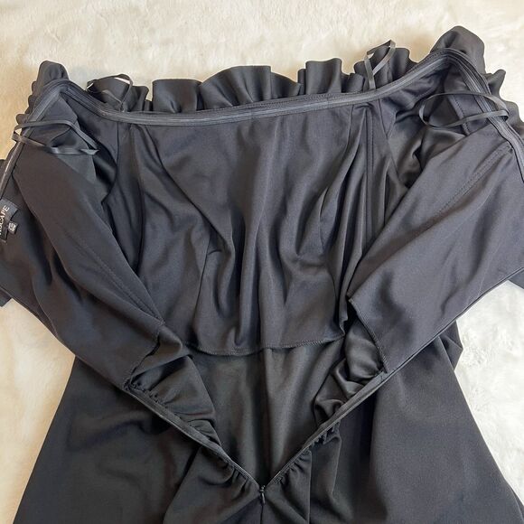 Xscape Brynleigh Dress Off The Shoulder Scuba Ruffle Black Party Plus Size 18W - Picture 11 of 13